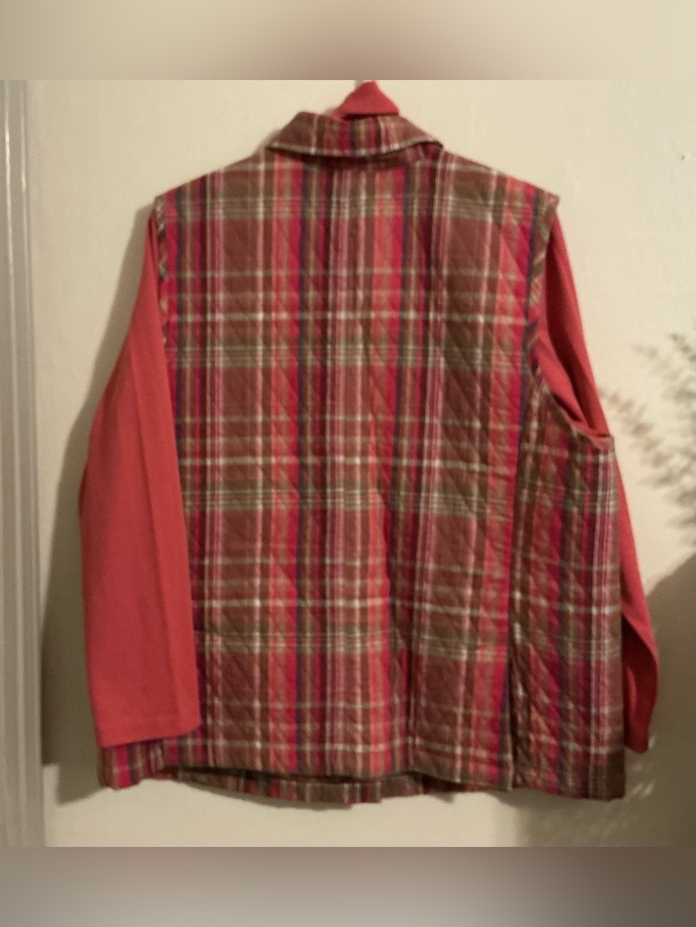 C.J. Banks Women’s 2X Quilted Plaid Vest Pink Beige Snap Front + L.L. Bean Top - Picture 6 of 8